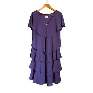 Patra vintage purple ruffle v neck dress